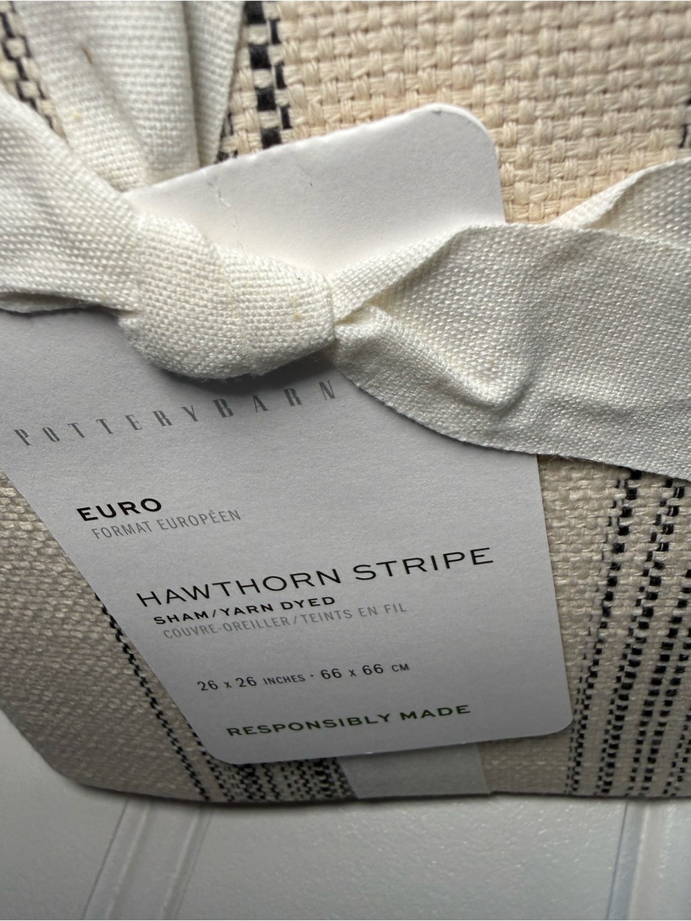 POTTERY BARN HAWTHORN STRIPE Full Queen DUVET COVER Euro SHAM Set Gray NEW - Picture 2 of 3